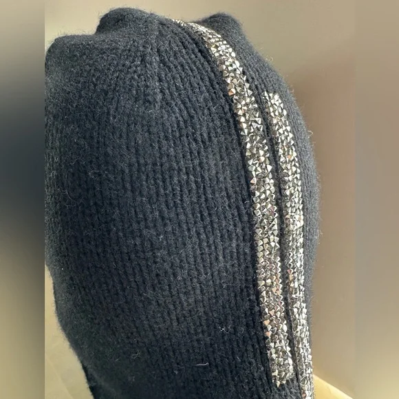 DELYX 100% Cashmere Black Beanie with sparkle front design O/S and NWT DELYX 100% Cashmere Black Beanie with sparkle front design O  main image 3